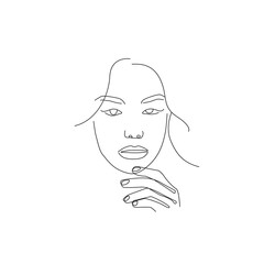 Continuous Line Drawing of Woman Face and Hairstyle, Fashion Minimalist Concept, Woman Beauty Drawing, Vector Illustration. Good for Prints, T-shirt, Banners, Slogan Design Modern Graphics Style