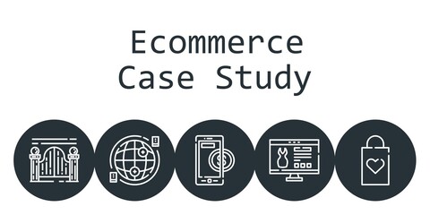 ecommerce case study background concept with ecommerce case study icons. Icons related shopping bag, website, gateway, internet, online payment