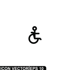 Simple Icon Wheelchair Vector Illustration Design. Outline Style, Black Solid Color.