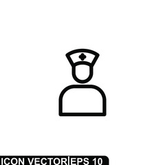 Simple Icon Nurse Vector Illustration Design. Outline Style, Black Solid Color.