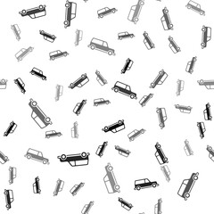 Black Hearse car icon isolated seamless pattern on white background. Vector