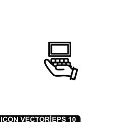 Simple Icon Cinema Hand Vector Illustration Design. Outline Style, Black Solid Color.