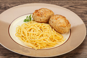 Spaghetti with homemade chicken cutlet