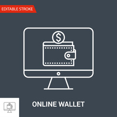 Online Wallet Icon. Thin Line Vector Illustration - Adjust stroke weight - Expand to any Size - Easy Change Colour - Editable Stroke - Pixel Perfect