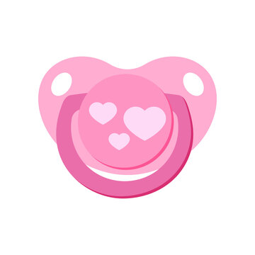 recommend clip art: Pacifier baby dummy vector icon isolated on white background. Signs of newborn soother baby nipple - pink with hearts for girl. Flat design cartoon style clip art illustration