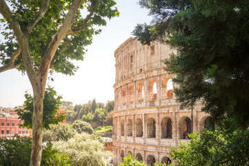 Coliseum in Rome. Ruins of the ancient amphitheater in sunlight