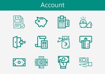 Premium set of account line icons. Simple account icon pack. Stroke vector illustration on a white background. Modern outline style icons collection of Money, Payment, Invoice, Piggy bank, Bill