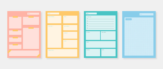 Modern planner template set. Set of planner and to do list. Monthly, weekly, daily planner template. Vector illustration.