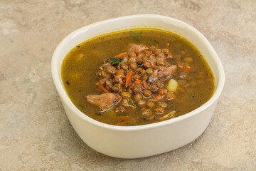 Lentil soup with chicken and vegetables