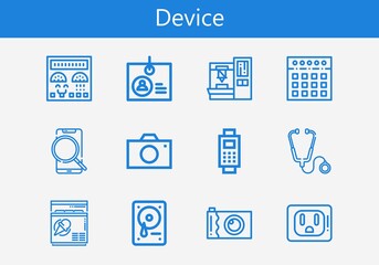 Premium set of device line icons. Simple device icon pack. Stroke vector illustration on a white background. Modern outline style icons collection of Freezer, Payment, Mixer