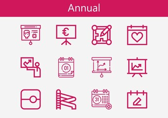 Premium set of annual line icons. Simple annual icon pack. Stroke vector illustration on a white background. Modern outline style icons collection of Slider, Layout, Slide