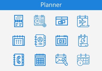 Premium set of planner line icons. Simple planner icon pack. Stroke vector illustration on a white background. Modern outline style icons collection of Calendar, Agenda, Contact book