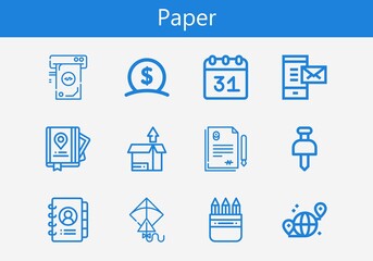 Premium set of paper line icons. Simple paper icon pack. Stroke vector illustration on a white background. Modern outline style icons collection of Money, Mail, Guide