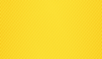 Pop art background. Halftone comic dotted pattern. Yellow print with circles. Cartoon vintage texture. Geometric duotone backdrop with half tone effect. Wow banner. Vector illustration.