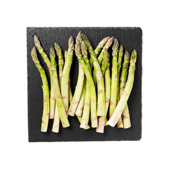 Fresh asparagus for salad or smoothies, healthy food for vegans and raw foodists. isolated on white background, top view