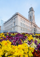 Barnsley Town Hall Memorial Garden With Colorful Spring Flowers