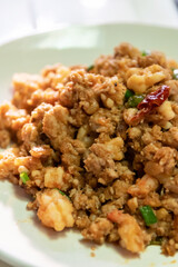 Stir fried minced pork and shrimp with salted fish.