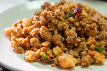 Stir fried minced pork and shrimp with salted fish.