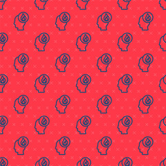 Blue line Firefighter icon isolated seamless pattern on red background. Vector