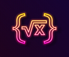 Glowing neon line Square root of x glyph icon isolated on black background. Mathematical expression. Vector