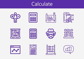 Premium set of calculate line icons. Simple calculate icon pack. Stroke vector illustration on a white background. Modern outline style icons collection of Calculator