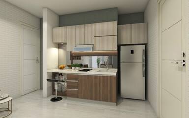 modern and minimalist pantry design with wooden cabinet