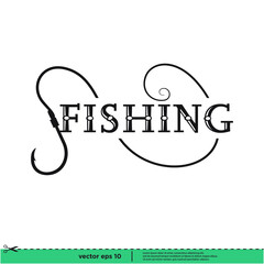 fish hook bait icon vector illustration logo template