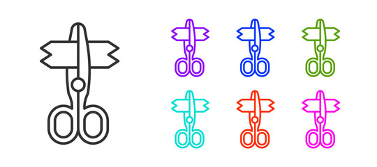 Black line Scissors icon isolated on white background. Tailor symbol. Cutting tool sign. Set icons colorful. Vector