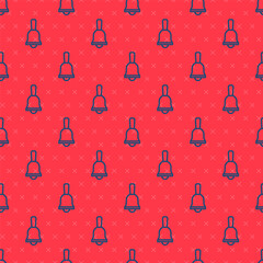 Blue line Ringing bell icon isolated seamless pattern on red background. Alarm symbol, service bell, handbell sign, notification symbol. Vector