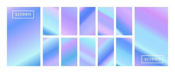 Mobile screen lock display collection of colorful backgrounds in trendy neon colors. Modern screen vector design for mobile app. Soft color abstract pastel holographic gradients. Swatches for design