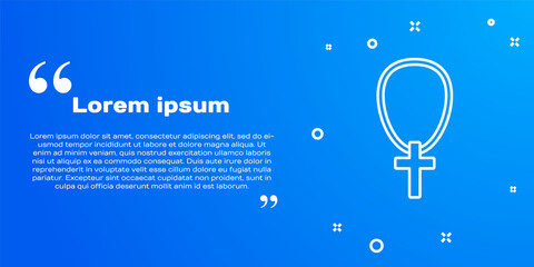 White line Christian cross on chain icon isolated on blue background. Church cross. Vector