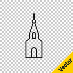 Black line Church building icon isolated on transparent background. Christian Church. Religion of church. Vector