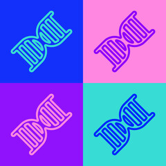 Pop art line DNA symbol icon isolated on color background. Vector