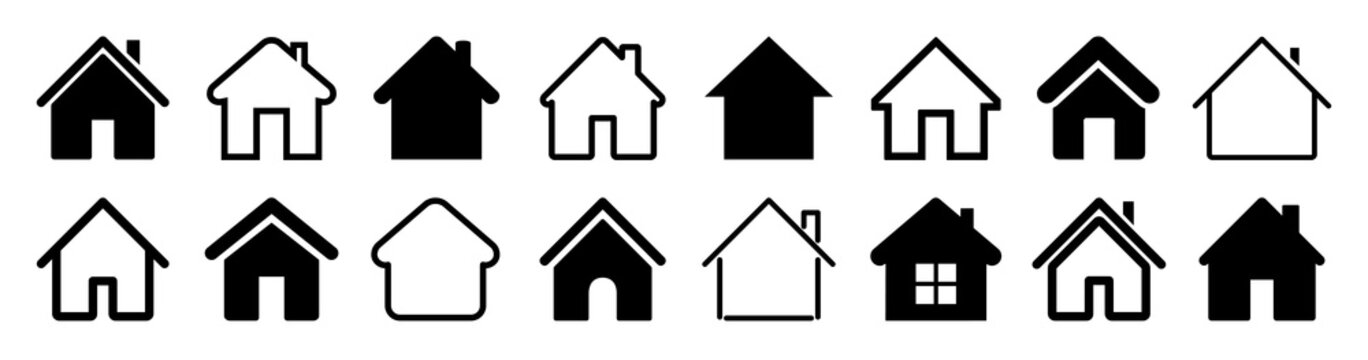 House set icon, collection home sign, real estate, flat style houses in outline and line design - vector