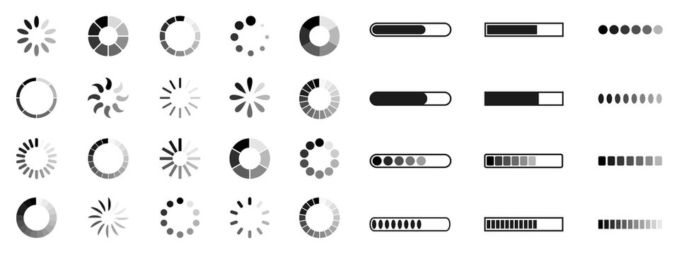 Set loading bar icons. Progress bar loading signs. Collection loading status bar in different design. Download progress icons – stock vector
