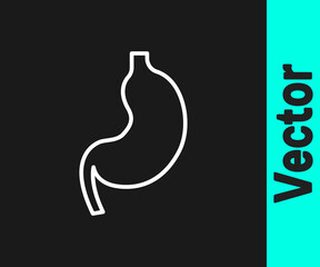White line Human stomach icon isolated on black background. Vector