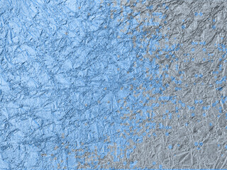 Blue on gray, textured paper, a combination of gray and cyan.