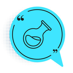 Black line Test tube and flask chemical laboratory test icon isolated on white background. Laboratory glassware sign. Blue speech bubble symbol. Vector