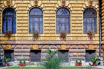 Novi Sad, Serbia - June 12. 2019: Patriarchy Court in Sremski Karlovci, Serbia. Stairs and hall in...