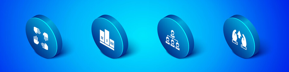 Set Isometric Project team base, Hierarchy organogram chart, Growth and progress and Award over winner podium icon. Vector