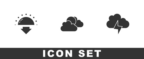 Set Sunset, and cloud weather and Storm icon. Vector