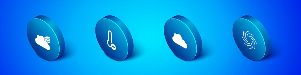 Set Isometric Rainbow with clouds, Cloud, Tornado and Meteorology thermometer icon. Vector