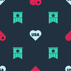 Set USA Independence day, and American flag on seamless pattern. Vector