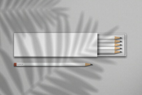 Pencil box mockup on a white background. 3D render