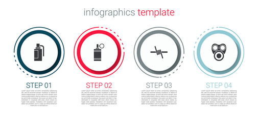 Set Hand grenade, , Barbed wire and Gas mask. Business infographic template. Vector