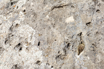 Natural mountain stone in a natural environment, rough surface burnt out in the sun and exposed to natural destruction.