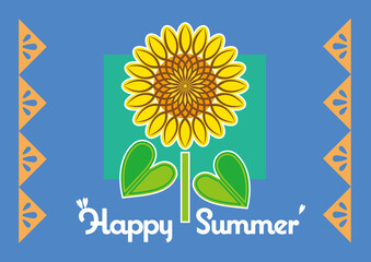 Happy Summer Geometric Sunflower Greeting Card 