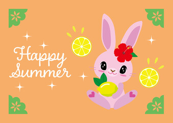 HAPPY SUMMER Cute Rabbit with Fresh Lemon Greeting Card
