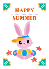 HAPPY SUMMER Cute Rabbit with Swim Ring Greeting Card