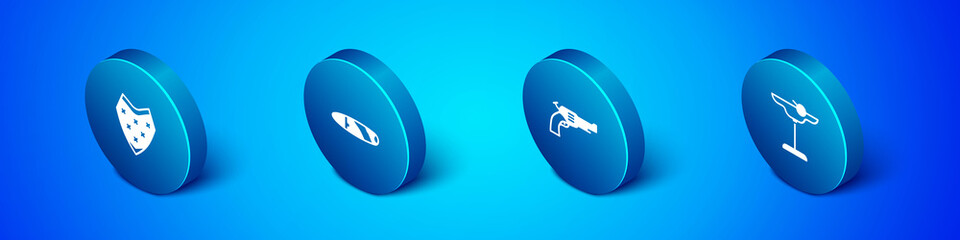 Set Isometric Poncho, Revolver gun, Margarita cocktail and Cigar icon. Vector